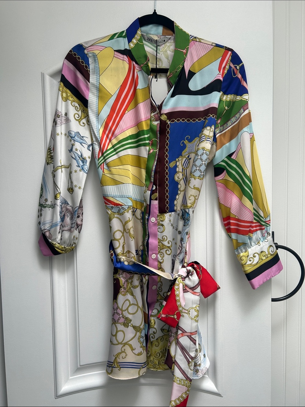 Zara Multicolor Scarf-Print Mini Dress